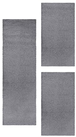 HomebyHome Bettumrandung Schlafzimmer 3 teilig Teppich Grau - Waschbarer Bettumrandung Teppich Läufer Set Extra Flauschig Bettvorleger Schlafzimmer Bettset:2 St. 60x110 cm | 1 St. 80x150 cm