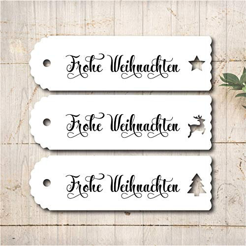 Geschenkanhänger Frohe Weihnachten/Merry Christmas – 8x2,4 cm Geschenk-Etiketten aus 300 g/m² Karton (Kraftpapier 250 g/m²) – Weihnachtsanhänger & Gift Tags für Geschenke