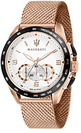 Maserati Reloj para Hombre, Colección Traguardo, con Movimiento de Cuarzo y función cronógrafo, en Acero y pvd Oro Rosa - R8873612011