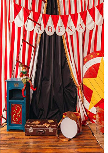 YongFoto 1,5x2,2m Vinyle Toile de Fond Carnaval de Cirque Banni鑢e Arena Chapiteau 蒫helle Parquet Fond de Studio Banni鑢e Photo Party vid閛 Enfant Photobooth Accessoires de Photographie