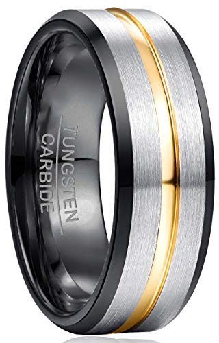 NUNCAD bague homme/femme carbure de tungstène largeur extérieure 8mm confortable, bijoux tendance homme ✔alliance ✔bague de fiançailles ✔bague d'amitié ✔bague lifestyle, noir+bleu, taille 47 à 80