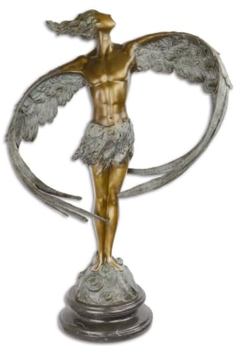 Casa Padrino Luxus Bronze Skulptur Mann mit Flügeln Bronze/Grau/Schwarz 52 x 24,1 x H. 77,6 cm - Bronzefigur mit Marmor Sockel