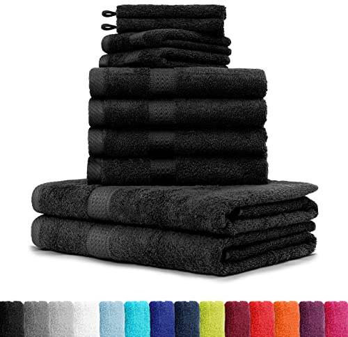 BaSaTex Frottee Handtuch Komplett Set, Schwarz | Öko-Tex Made in Green Zertifiziert, Se aus 4X Handtuch, 2X Duschtuch, 2X Gästetuch, 2x Waschhandschuh
