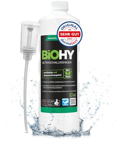 BiOHY Ultrasonic Cleaner (1l Bottle) + Dispenser | Intensive and gentle cleaning of dental products, gold, coins and jewellery| CONCENTRATE for ultrasonic bath (Ultraschallreiniger)