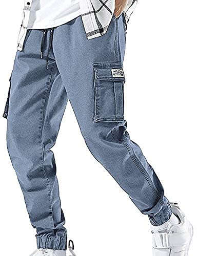 XYXIONGMAO Streetwear Hip Hop Cargo Pantaloni Pantaloni per gli Uomini Denim Tuta Sportiva Imbracatura Piedi Harlan Pantaloni Casual - nero - S