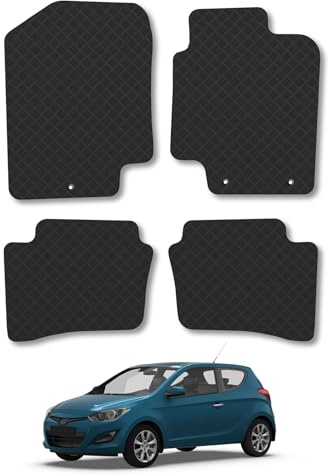 Car Mats Compatible With Hyundai I20 (2008-2015) Black Carpet Tailored Fit Car Floor Mats Set Accessory Custom Fit Water-Resistant Anti Slip Backing All Weather Full Coverage Hand-Finished With Clips