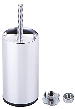 (Förpackning med 4 st) glansig krom 100 mm höjd möbelben runda Ø 50 mm, 10 cm metallben med M8-bult, sänghöjare, skåpfötter, soffben, muttrar ingår (4)