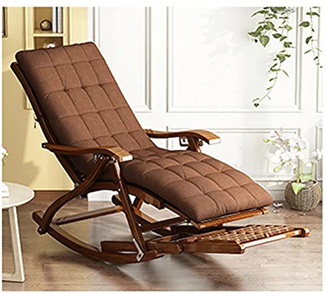 Holz Schaukelstuhl,Gartenstuhl,Sonnenliege,ergonomische Outdoor Strand Extra Breite Terrasse Relaxsessel,Gartenliege Klappbar, Extra Groß Zero Gravity Stühle,Rückenlehne 90 ° -170 ° frei einstellbar