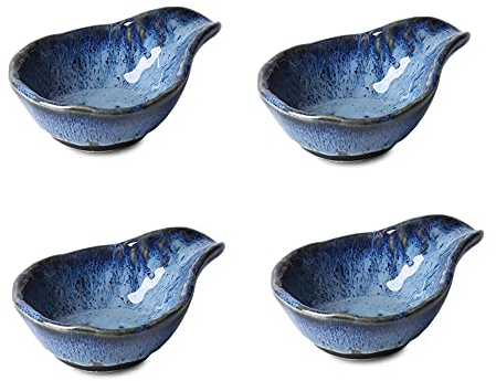 Arefen Ceramic Blue Sauce Cups Pinch Bowls Cute Dipping Sauce Dish Mini Plates BBQ Party Home Dinner Decor Set of 4