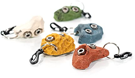 Klettergriff Schlüsselanhänger – Boulderstein mit Karabiner (1x rot) | Für Kletterer und Boulderer, Boulder Geschenk, 1er oder 5er Set, fünf Farben, Mini-Karabiner, zufällig ausgewählte Griffform