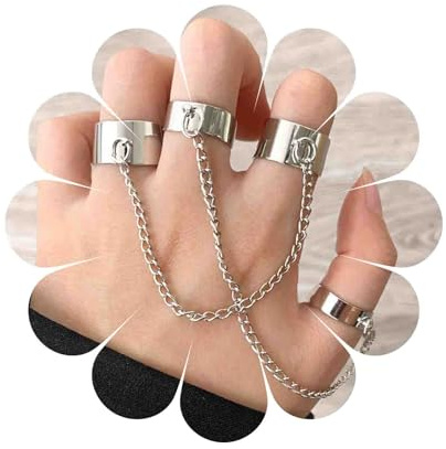 Yheakne Punk Kette Fingerringe Silber Offen Manschette Ringe Einstellbar Knöchelgelenk Ringe Set Stapelbar Gothic Ringe Aussage Ringe Für Frauen Und Mädchen Geschenke