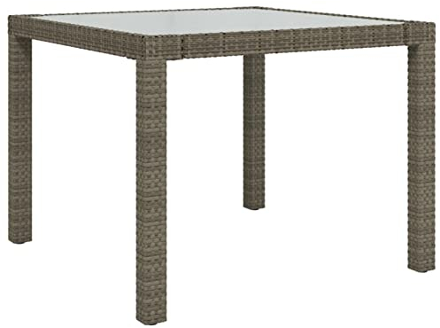 Susany Garten-Esstisch Gartentisch Terassentisch Rattan Tisch Glas Tischplatte Campingtisch Buffettisch 90 x 90 x 75 cm (L x B x H) Poly Rattan, pulverbeschichteter Stahl, gehärtetes Glas