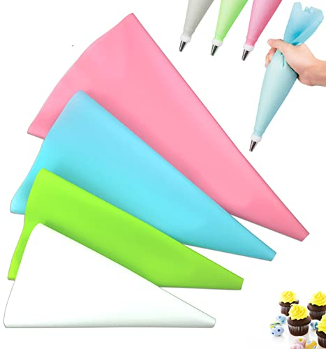 JasCherry 4 Taglie sac a Poche in Silicone, Sacchetti a Poche Riutilizzabili per Beccucci, Ugelli Russi, Pasticceria Utensili Kit, Dolci Torte Cupcake (Multicolore)