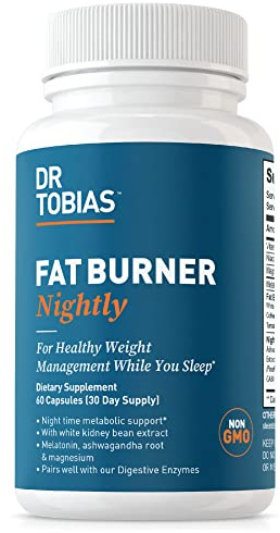 Dr. Tobias Fat Burner Nightly - Night Time Metabolic Support with White Kidney Bean Extract, Ashwagandha Root, Green Coffee Bean Extract & Melatonin | Non-GMO (60 Capsules 30 Day Supply)