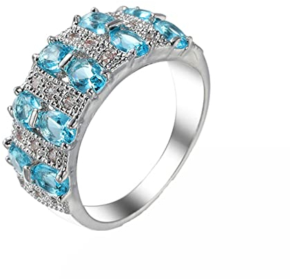 Whoiy Verlobungsringe Blau Zweireihig Oval Hellblau CZ Ewigkeit Geschenk für Freundin Größe 62 (19.7)