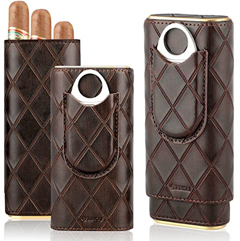 FANKAI Cigar Case with Cigar Cutter-PU Leather Cigar Humidor-Travel Cigar Accessories with Cedar Wood Lining-Cigar Box for 2-4 Cigars