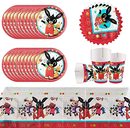 61 pezzi Set di stoviglie per feste a tema coniglietto, stoviglie per feste di compleanno per bambini, tovaglia, tazze, piatti, tovaglioli, set per 20 persone