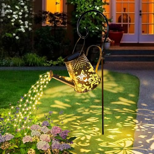 Solar Gießkanne Lichterkette, IP65 Wasserdicht Solarlampen mit Schäferhaken
