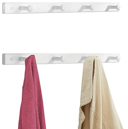 mDesign 2er-Set Hakenleiste aus Holz – dezente Wandgarderobe mit 4 Garderobenhaken – praktische Holzgarderobe zur Aufbewahrung von Mänteln, Jacken, Schals, Handtüchern – weiß