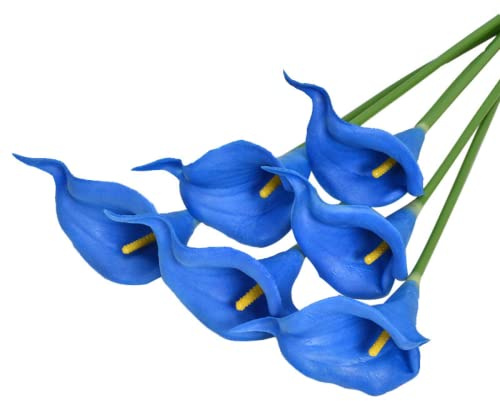 HAOSHICS Calla artificiale, giglio realistico in lattice con stelo in poliuretano morbido, elegante decorazione floreale per matrimoni, casa, feste, ufficio, composizioni floreali fai da te (20, blu)