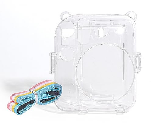 Clear Instant Camera Case, for Mini 12 Antiscratch Camera Sleeve with Adjustable Shoulder Strap, Built in Photo Storage, Clear Shell Camera Case