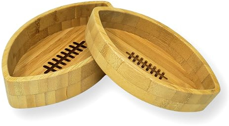 40YARDS Cuencos de bambú de fútbol americano (2 piezas) de madera para frutos secos, gominolas, galletas y otros dulces y aperitivos