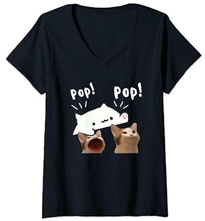 Damen Niedliche Bongo-Katze spielt Pop-Katzen-Meme T-Shirt mit V-Ausschnitt