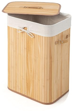 Multigot Bamboo Laundry Basket, 72L Clothes Storage Hamper with Removable Liner Bag & Lid, Portable Washing Room Basket for Laundry Room Bedroom (Natural)