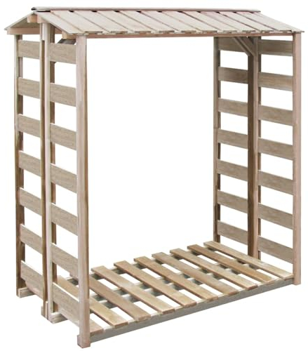 JUNZAI Brennholz-Lagerschuppen, Kaminholzregal Aussen, Brennholzregal Außen, Holzunterstand, Holzstapelhilfe, Brennholzregal, Unterstand, 150x90x176 cm Kiefernholz Imprägniert