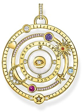 THOMAS SABO Kettenanhänger Halbkugel mit Auge bunte Steine vergoldet 750 Gelbgold Vergoldung, Kaltemail, 925 Sterlingsilber