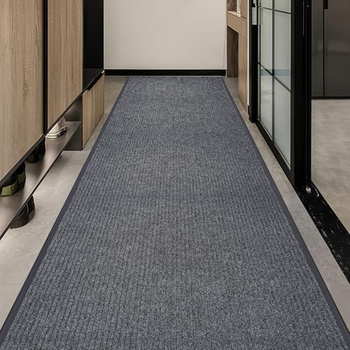 Nisorpa Carpet Runners 90 x 500cm Non Slip Floor Mat Striped Carpet Roll Runner Rug Hallway Carpet Runner Washable Dirt Stopper Carpet Door Mat for Home Office (gray)