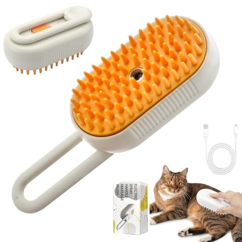 HENGBIRD KatzenbüRste mit Dampf, hundebürste mit Dampf, Dampfbürste Katze hund, Cat Brush with steam, Steamy pet, Dampfbürste für hunde Katzen (Gelb)