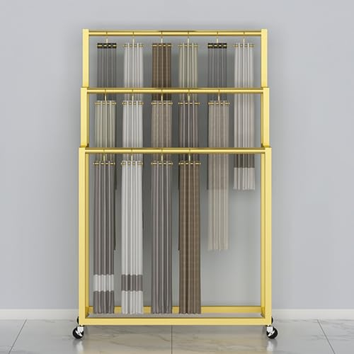 Freistehendes Metall-Schalregal, Kommerzielles Haus Storage Organizer Regal Für Blätter Gürtel Hosen Hanging, Geschenkpapierspender Mit 4 Lenkrollen ( Color : Gold , Size : 100cm/39.4in(w/30 Hooks) )