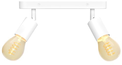 linovum AWORA Deckenleuchte 2-flammig weiß E27 Globe A60 LED extra warmweiß | Zweiflammiger Spotbalken weiß - Köpfe schwenk- & drehbar, extra warmes Vintage-Licht, für Wohnzimmer & Flur, inkl. 2x E27 LED
