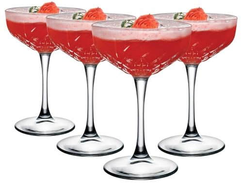 Pasabahce Juego de 4 copas de champán de cristal, 27 cl, transparentes, decoración de mesa