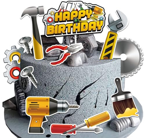 Vezerd Decorazione per torta di compleanno, 12 attrezzi da costruzione, decorazione per torte, decorazione per torte di compleanno, per ragazzi e feste, decorazione per torte
