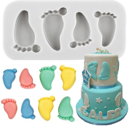 MINFEIDMS Stampo in silicone a forma di piede di bambino, stampo per fondente per baby shower, decorazione per torte, cupcake, pasta di gomma, caramelle, cioccolato, argilla polimerica