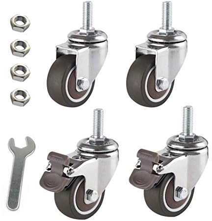 VNNHGB Möbelräder, Gewindestifte, Schwenkräder, graue Gummiräder, Räder, kleine Schwenkräder, Bettersatz, 4er-Set (Bremse + Universal/Bremse + Universal/25 mm/1 Zoll