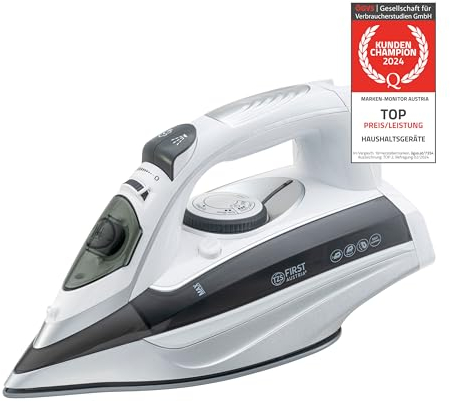 TZS First Austria Dampfbügeleisen I 3100W I Keramiksohle I Selbstreinigung I Vertikaldampf I Anti-Kalk I Trockenbügeln I 0,45l Wassertank I 1.4kg | grau