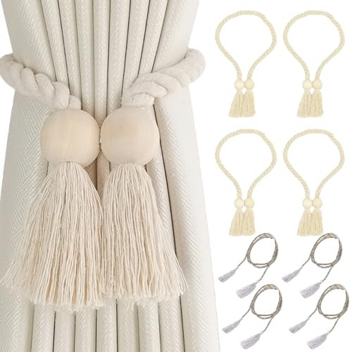 FISH DRAGATE 4 Piezas alzapaños Cortinas,Correas de Imán para Cortina Viene con 4 Cuerdas Decorativas,alzapaños de algodón Tejidos a Mano,para el hogar, Oficina, Cortinas de Ventana