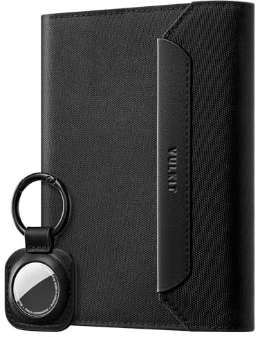 VULKIT Slim Reisepass Hülle für Herren und Damen RFID/NFC Schutz Magnetverschluss mit Airtag Halter, 4 Kartenfächer, 2 Reisepassfächer, Bordkartenhalter, Stifthalter und Ausweisfenster, Schwarz