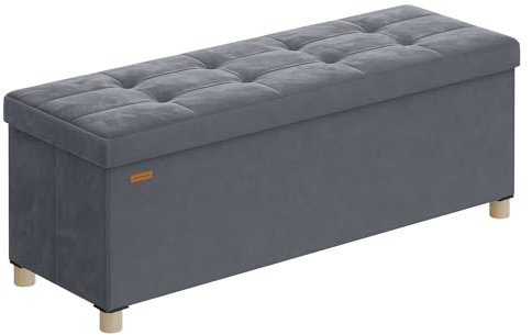 SONGMICS Banc de Rangement, Cube Pliable, 38 x 110 x 40 cm, Pouf, Repose-Pieds, 112 L, Surface en Velours, pour Chambre, Salon, Dortoir, Gris Ardoise LSF0518G02