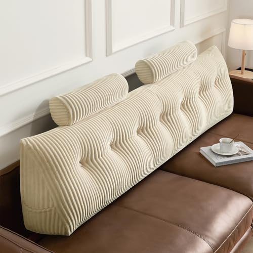 Z-hom Almohadas grandes de cuña para la espalda, almohada triangular para lectura, cojín de apoyo lumbar, respaldo de cintura, cojín de posicionamiento suave para sofá cama (crema, 200 cm)