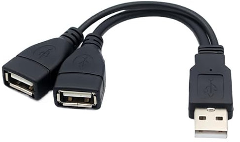 MAIXIANGGUOJI USB Splitter CableDual USB Female to Male Cable - Charge & Sync Extender for Laptop, Tablet, Phone - Y Splitter Power Cord Adapter, Double Port Converter 0.15M Long (Black)