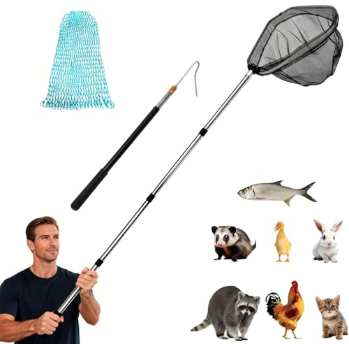 Kit de Captura con Red para Animales, Caña Telescópica, Pesca de Peces y Aves de Corral