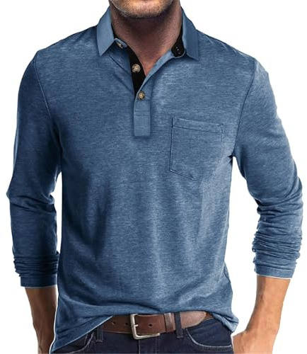 Zetieny Herren Poloshirts Langarm Leichte Polohemd Atmungsaktiv mit Taschen | Einfarbig, 3 Knöpfe, Regular Fit, Basic, Stretch, Brusttasche, Kontrast-Kragen, ,Freizeit und Alltag, Golf, Busines, Outdoor