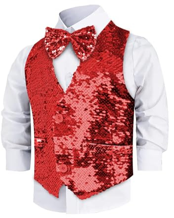Dress Up America Gilet Di Paillettes Rosso Con Papillon Per Bambini - Costume Festa In Maschera