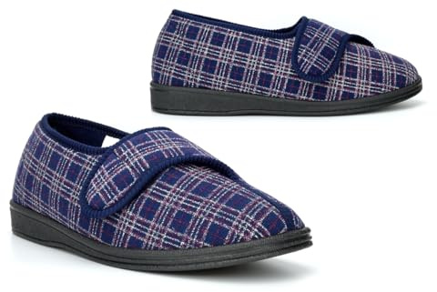 Mens Wide Fit Slippers Size 13 Extra Wide Slippers Size 6 Outdoor Slipper Washable Slipper Memory Foam Touch Fastening Outdoor Sole Sizes 6-13 Navy (EE Width)