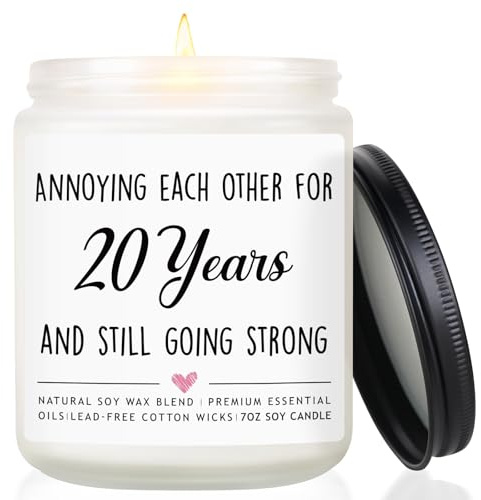 20th Wedding Anniversary Candle Gifts, 20th Anniversary Candle Gifts for Wife, 20 Years Together for Husband Couple Valentine's Day Birthday Christmas, Natural Soy Scented Candles Lavender 7OZ