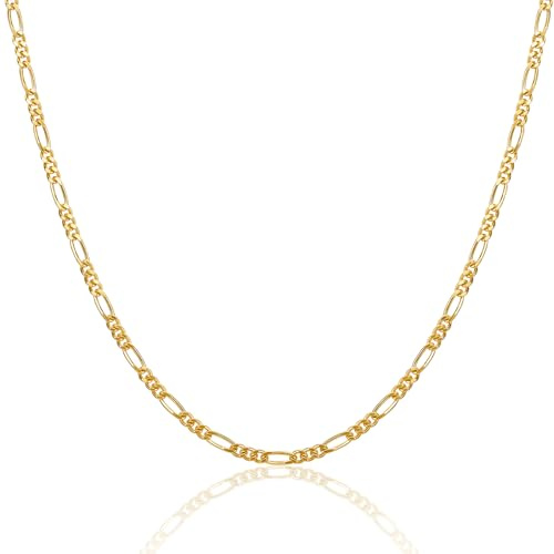 MIORE Schmuck Damen, 46 cm Kette Damen 925 Silber 18K vergoldet, Figaro Gliederkette Langgliedrig, Vergoldete Silberkette Frauen 925 Ohne Anhänger, Allergenfrei & Handgemacht in Italien